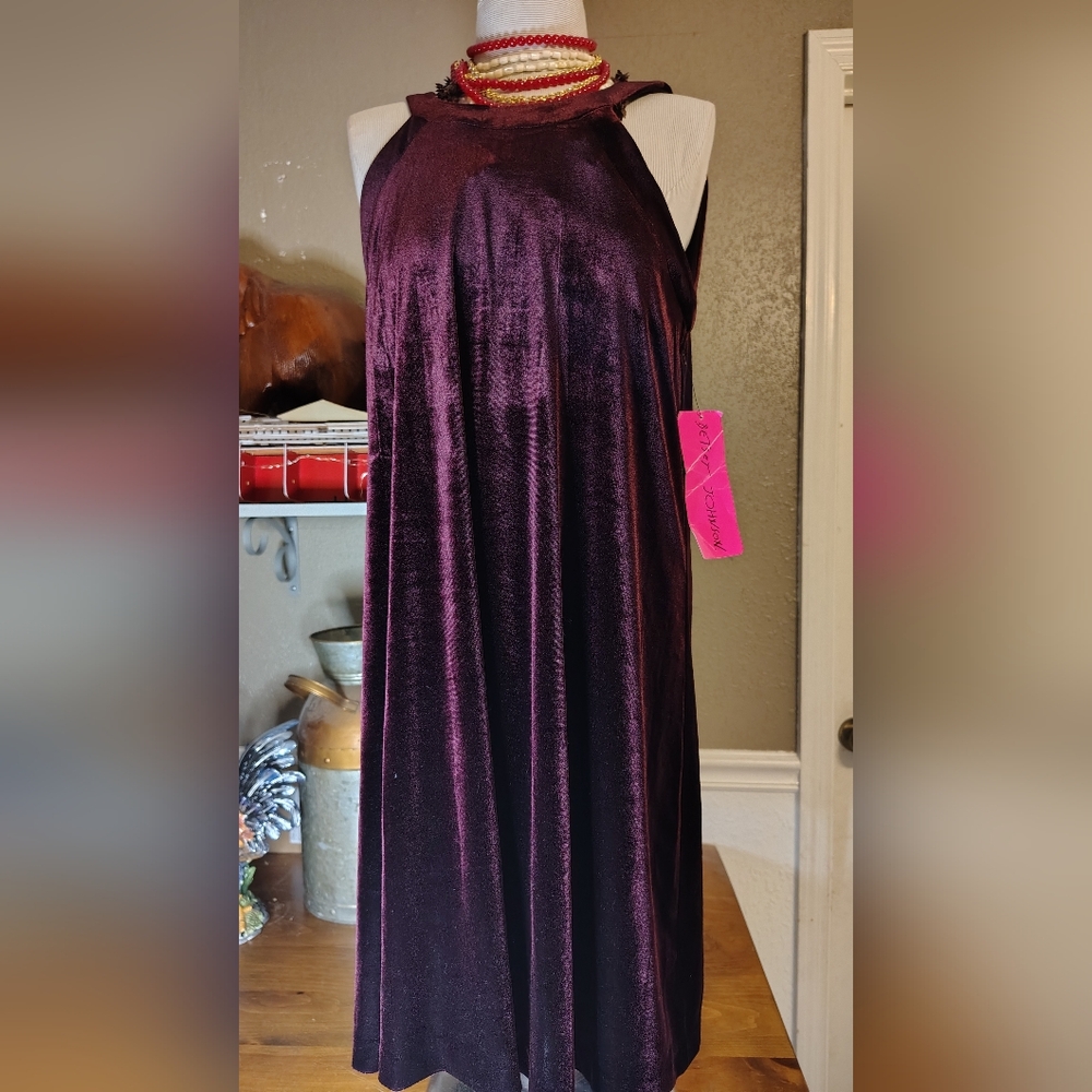 Betsey Johnson Crushed Velvet Wine Dress Size 8 NWT - Picture 7 of 7